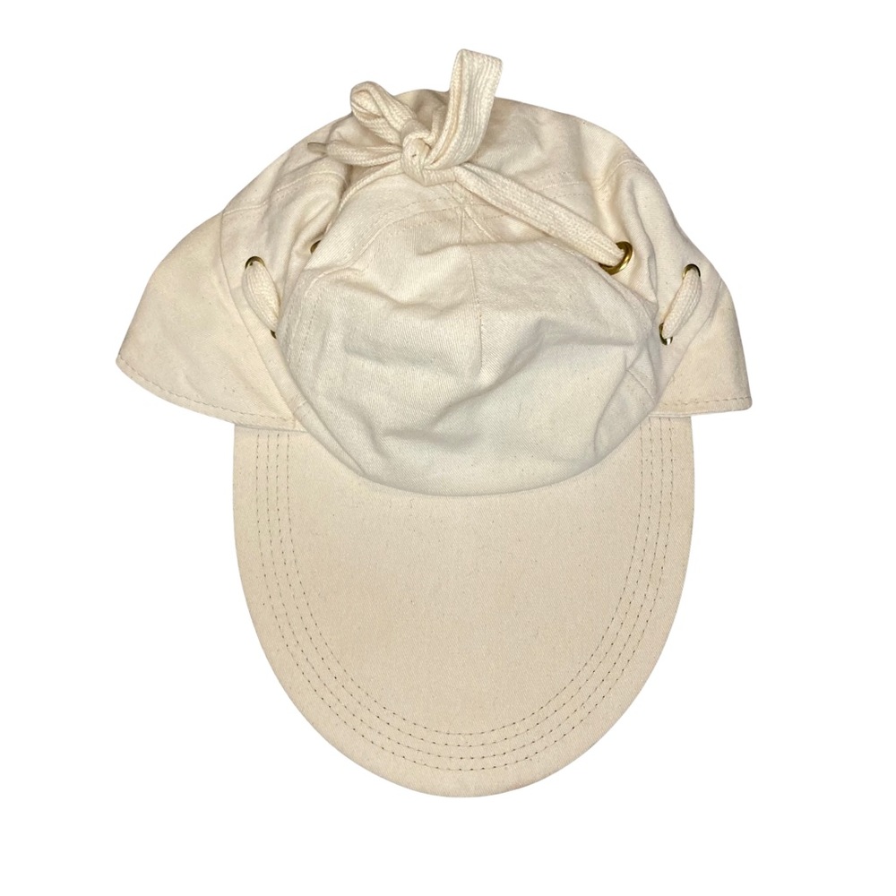 Beige Cream and Teal Wide Long Brim Retro Indie Skater Earflap Cap